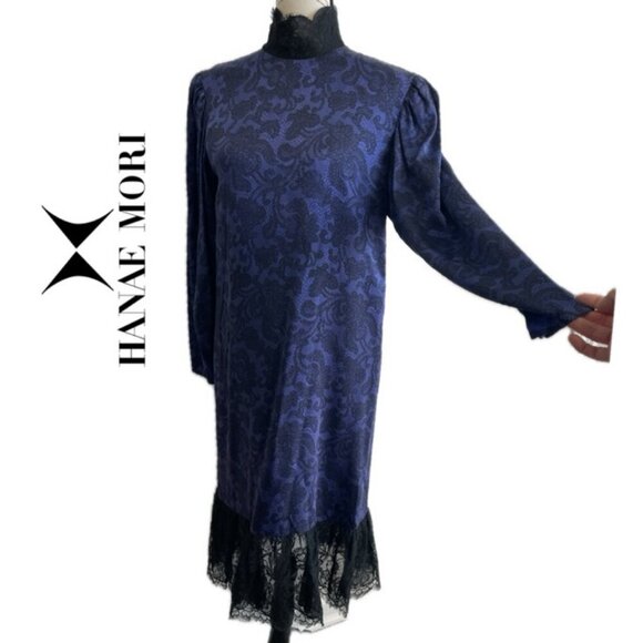 HANAE MORI DRESS SILK VTG 80’s Sz 6 PURPLE BLACK WHIMSIGOTH SOPHISTICATED - Picture 2 of 16